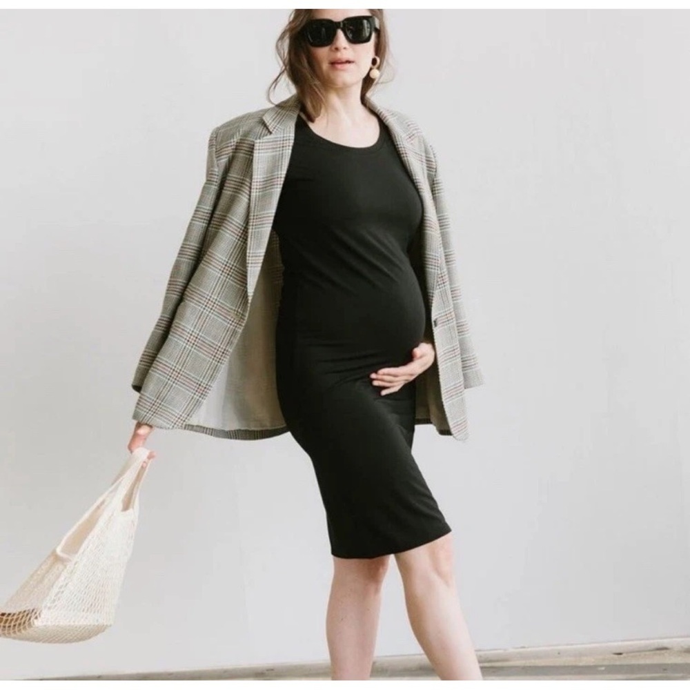 STORQ Maternity T-Shirt Midi Dress  Black Modal Short Sleeve Small 2 Minimalist